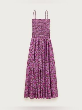 J. Crew Violet Floral Smocked Spaghetti-Strap Cotton Maxi Dress